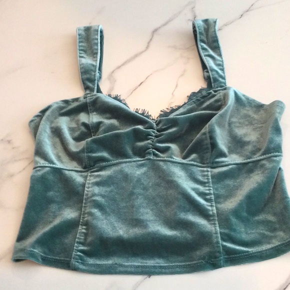 ABERCROMBIE GREEN VELVET BUSTIER Lace trim crop top - Picture 2 of 5